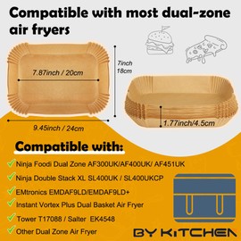 BYKITCHEN 120 PCS Air Fryer Liners Disposable for Tower/Ninja Dual, Air Fryer Accessories for Ninja AF300UK/AF400UK/ Foodi Max AF451UK & Other 7.6L/9L/9.5L 2 Drawer Air Fryer