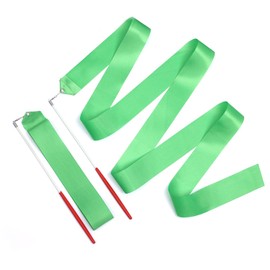 KINBOM 2 Pezzi Nastri da Ballo, 2 m Nastro da Ballo Lungo Nastro da Ginnastica Ritmica Dance Ribbons per Balli Artistici Allenamento Feste, con Bacchetta per Ballerino del Nastro (Verde)