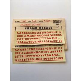 Champ Decals HO Scale L-106: Modern Gothic RED 5/32” Alphabet/Numer