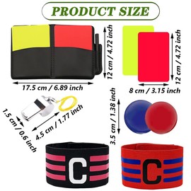 Pack of 6 Football Referee Set, Football Referee Cards Set, PVC Red Yellow Card, Referee Cards with Captain's Bracelet, Whistle, Bag Score Book for Football Game School Sports