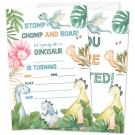 Zwsrplo Dinosaur Birthday Party Invitations for Boys Girls, Birthday Invitations Girl Dinosaur Birthday Invitations Cards Teen Kids 20 Invitations & Envelopes -04