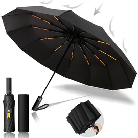 MXHIGO Paraguas Plegable Automático Reforzado, Paraguas de Bolsillo Resistente al Viento, Sombrilla Grande para Lluvia y Sol, Con 24 Varillas Reflectantes y Protección UV, Para Hombres y Mujeres