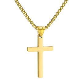 RWQIAN Stainless Steel Cross Necklace for Men gold Cross Necklace for Women 45cm Small Cross Pendant Necklace Simple Jewelry Cross Chain for Mens