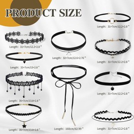 XYTAHDM 11 Stücke Gothic Choker Halsband für Damen Frauen Leder Halskette Set Metall Ring Halsband Schwarz Punk Rock Gothic Halsband Kragen für Frauen Zubehör