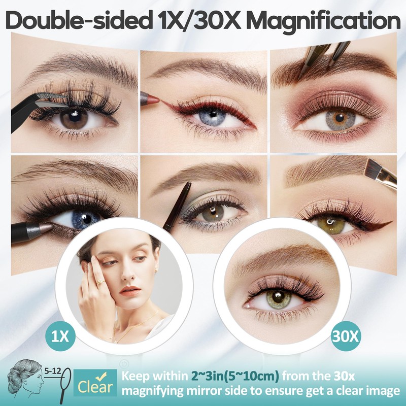 B Beauty Planet Magnifying Mirror with Light 30X, Double-Sided 1X/