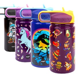 Fringoo - Cool Kids Water Bottle with Straw- Short BPA Free Water Bottles - Insulated Water Bottle - Stainless Steel Water Bottle - Kids Water Bottles - Reusable Water Bottle - 350 ml