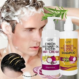 2 Pack GZE Onion Rosemary Biotin Hair Cream & Shampoo Care Set - for Hair Growth, Hair Loss Control, Damaged Hair Repair - with Onion Oil, Rosemary Oil & Biotin - 250g x 2
