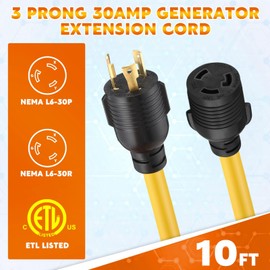 Tellegloww NEMA L6-30 Generator Extension Cord, NEMA L6-30P Male Plug to L6-30R Female Receptacle 3 Prong 30 Amp Generator Locking Power Cord, 3x12 Gauge, 250volt 7500watts Power Cable(10ft)