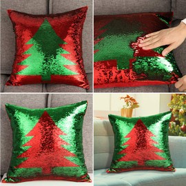 OTOSTAR Christmas Sequin Throw Pillow Covers 18x18 Inch Sparkle Decorative Pillowcases Magic Red Cushion Cover for Party Christmas Couch in-Outdoor Home Decor (Christmas Tree 2 Packs)