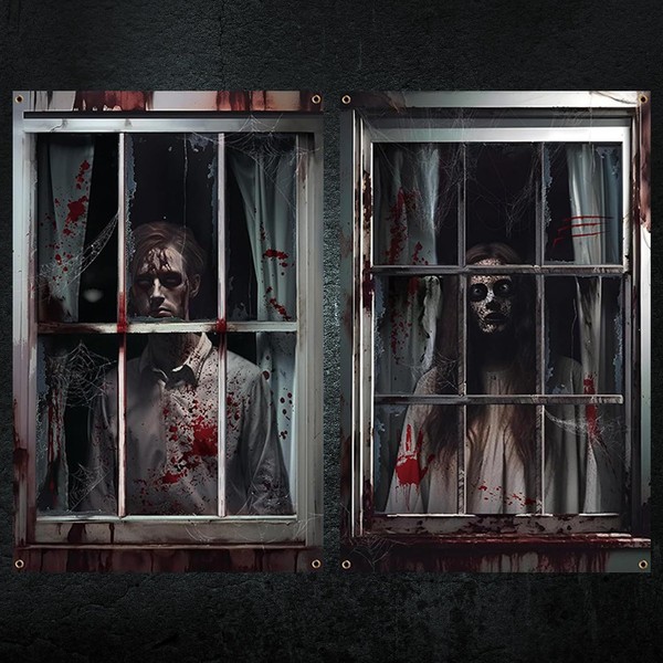 PEUTIER 2pcs Halloween Doorway Curtain, Halloween Ghost Curtain Scary Spooky