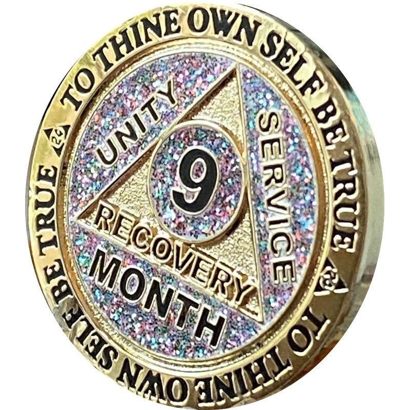 RecoveryChip 9 Month AA Medallion Reflex Funfetti Birthday Glitter Gold