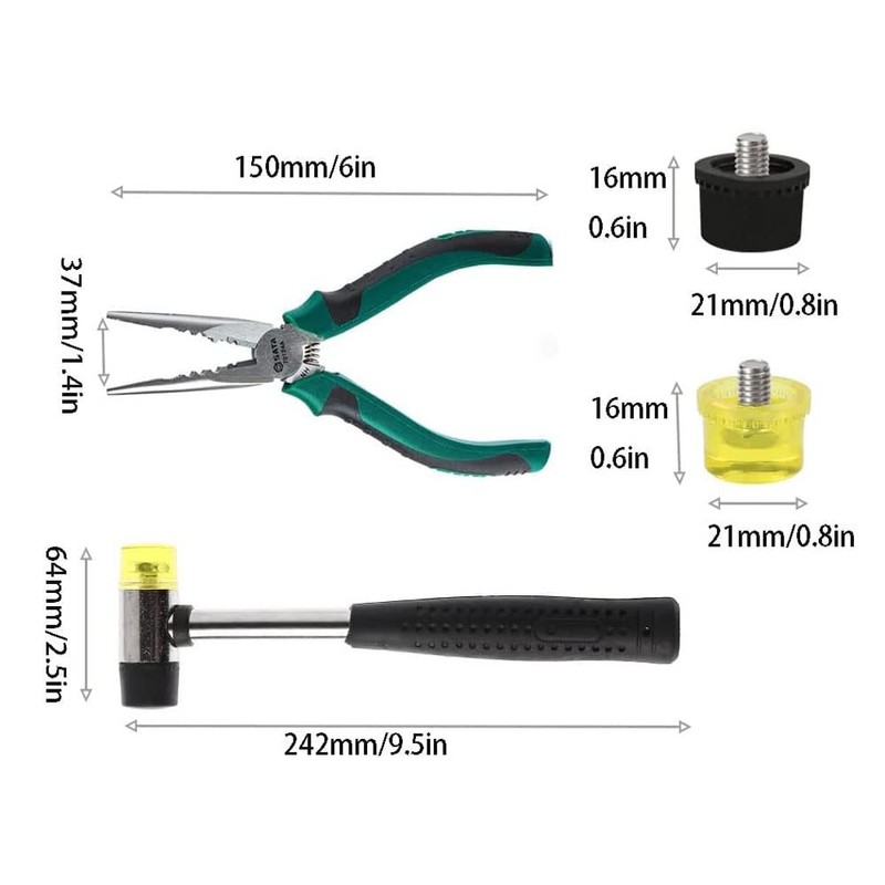5pcs Upholstery Tacks Tools, Double-Faced Upholstery Mallet with 2 Replacement