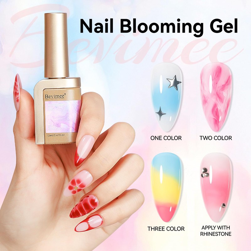 Bevimee Blooming Gel Nail Polish Clear for Spreading Effect UV