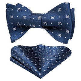 HISDERN - Pajaritas de lazo para hombre, con bolsillo de animales, cuadradas, de seda, para bodas, fiestas, Perro/Azul Marino, Talla única