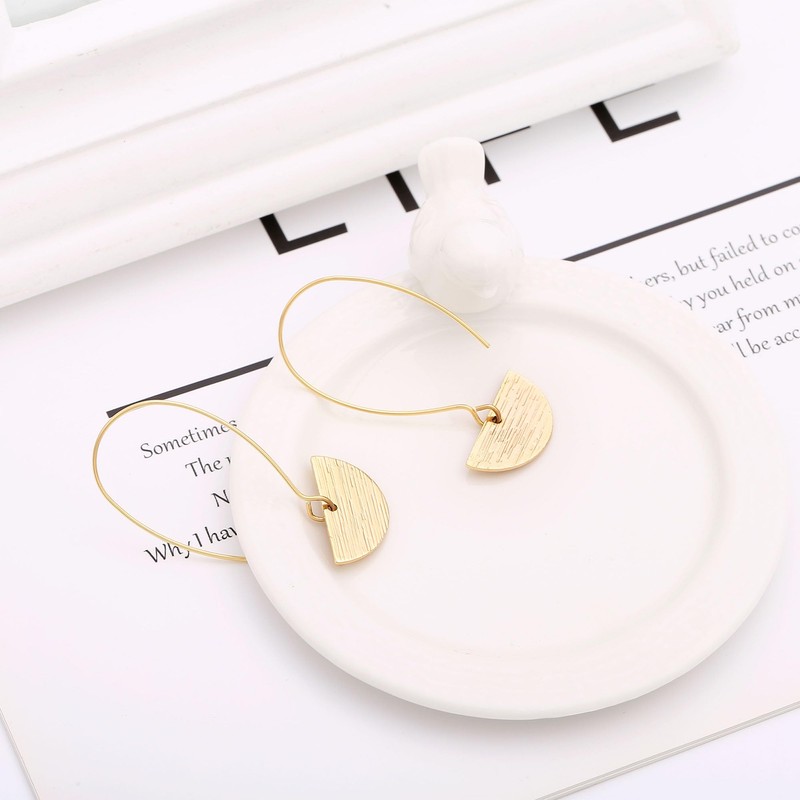 Geometric Semicircle Dangle Drop Hanging Earrings for Women 18k Gold