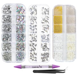 Canvalite 8000PCS Crystal AB Nail Art Rhinestones with Pick Up Tweezers & Dotting Pen, nail caviar beads, Flat Back Nail Gems for Nails, Clothes, Face, Craft - Nail Art Supplies & Decorations