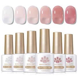 Born Pretty Jelly Pink Gel Nail Polish Milky Jelly Nude Pink Sheer Translucent Gel Polish Milky Natural Soak Off U V Light Cure Gel Polish Kit for Salon and Nail Art DIY at Home 6PCS 7ML
