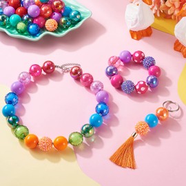 Beadthoven 82pcs 32 Styles Chunky Bubblegum Beads 20mm Colorful Large Chunky Acrylic Beads Disco Ball Rhinestone Beads Rainbow Assorted Round Beads for Jewelry Making DIY Pens Lanyard Necklace