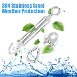 Aunifun 6 Pcs M6 Eye & Hook Turnbuckle Tension Wire Rope, 12 Pcs M3 Wire Rope Cable Clip Clamp, 10 Pcs M3 Stainless Steel Thimble, Stainless Steel Kit Cable Railing Kit