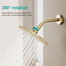 AULEEND 8 Inch Round Rain Shower head, High Flow Stainless Steel Rainfall Shower Head, High Pressure Design (F-Brushed Gold, 8)