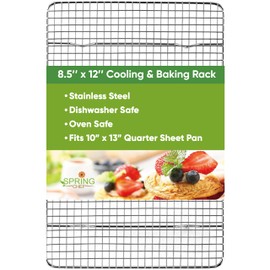 Spring Chef 8.5 x 12 Inch Stainless Steel Cooling Rack for Cooking and Baking - Oven Safe Cookie Cooling Rack - Fits Small Quarter Sheet Pan - Dishwasher Safe