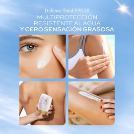 L'BEL - Défense Total Protector solar para rostro y cuerpo FPS50, amplio espectro, protege contra los rayos UVA y UVB, 80ml
