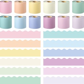 Ctosree 12 Roll 630 ft Colorful Bulletin Board Borders Bulk Scalloped Rolled Border Trim for Classroom Back to School Chalkboard(Macaron Color)