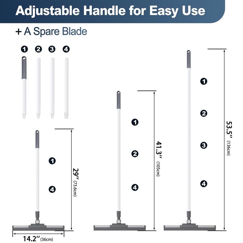 AZLIFEEU Adjustable Floor Squeegee with Replaceable Blade - Long Handle