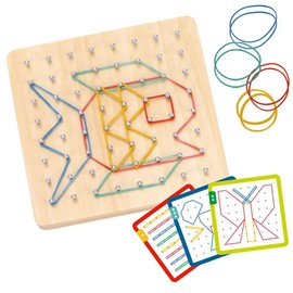 | Tablero de madera para hacer figuras con ligas | Geoplano de madera | 69 piezas | Incluye tarjetas de desafío | Regalo de juguete Montessori | Juguete didáctico para niños de 3 años en adelante