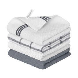 Artoid Mode Ring Spun Cotton Grey Dishcloth Kitchen Towels, 12x12 Inch Ultra Soft Absorbent Quick Drying Household Cleaning Kitchen Rags Set of 4