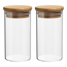 PATIKIL 6.8 OZ Glass Jar with Airtight Bamboo Lid, 2 Pack Glass Kitchen Container Clear Food Storage Jar for Nuts Sugar Coffee Beans Spices (10x5.4cm)