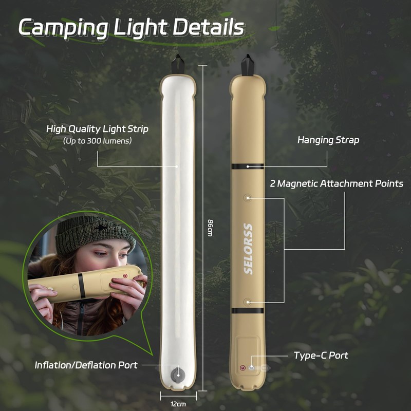 SELORSS Inflatable Outdoor Camping Light, Meets IP66 Waterproof Standard, Provides