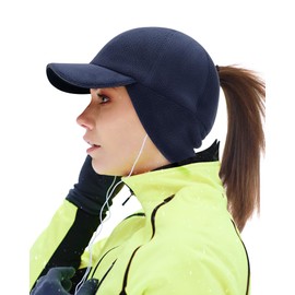 Gisdanchz Winter Hats for Women Ponytail Hat with Ear Flaps Casquette Hiver Femme Fleece Baseball Cap Hat with Ponytail Hole for Running Hiking Walking Outdoor Running Gear Accessories, Dark Blue S/M