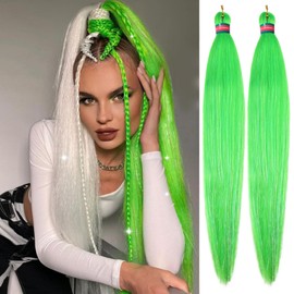 RUN SHUI Light Green mix Tinsel Pre stretched Braiding Hair 2 Packs Pre feathered Braid Hair Extensions 30 Inches Hair Braids