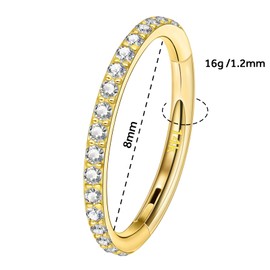 Designfy 14k Real Gold 16G 20G 8mm/10mm Septum Rings for Women & Men, CZ Simulated Diamond Rings for Nose, Helix, Rook, Tragus, Daith, Hypoallergenic, Hinged Segment Earring Hoop, 16 gauge(1.2mm)-8mm,