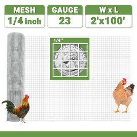 24 in x 100 ft 1/4 inch Hardware Cloth 23 Gauge Wire Fencing Galvanized Welding Garden Fence Roll Square Mesh Chicken Rabbit Snake Cage Heavy Duty Welding Fencing
