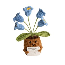 ZRXKSOPP Emotional Support Plush Flowers, Handmade Crochet Positive Plant, Emotional Encouraging Support Pickle with Positive Card for Room Car Home Office Decor(Blue Lily of The Valley)