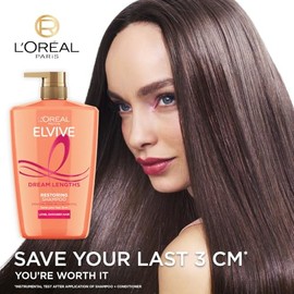 L'Oréal Paris Elvive Dream Lengths Shampoo for Long Damaged Hair 1L | With Vegetal Keratin, Castor Oil, Helps Repair, reinforce fragile lengths, Seals Split Ends. XXL Shampoo format