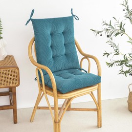 Makimoo Outdoor Patio Cushion, Rocking Chair Cushion, Tufted Pads, Set of Upper and Lower with Ties Pack of 2 (2 Sets) - Back 20"×17", Seat 17"×17" (Blue)