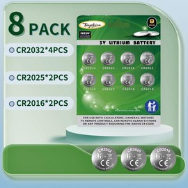Toyohira CR2032 Lithium 3v Coin Battery 8 Pack CR2032 Batteries 4pack Assorted cr2025 Battery 2pack and cr 2016 Batteries 2pack,Child-Proof Package, for Suitable for Key Fobs, Smart Sensors and More.