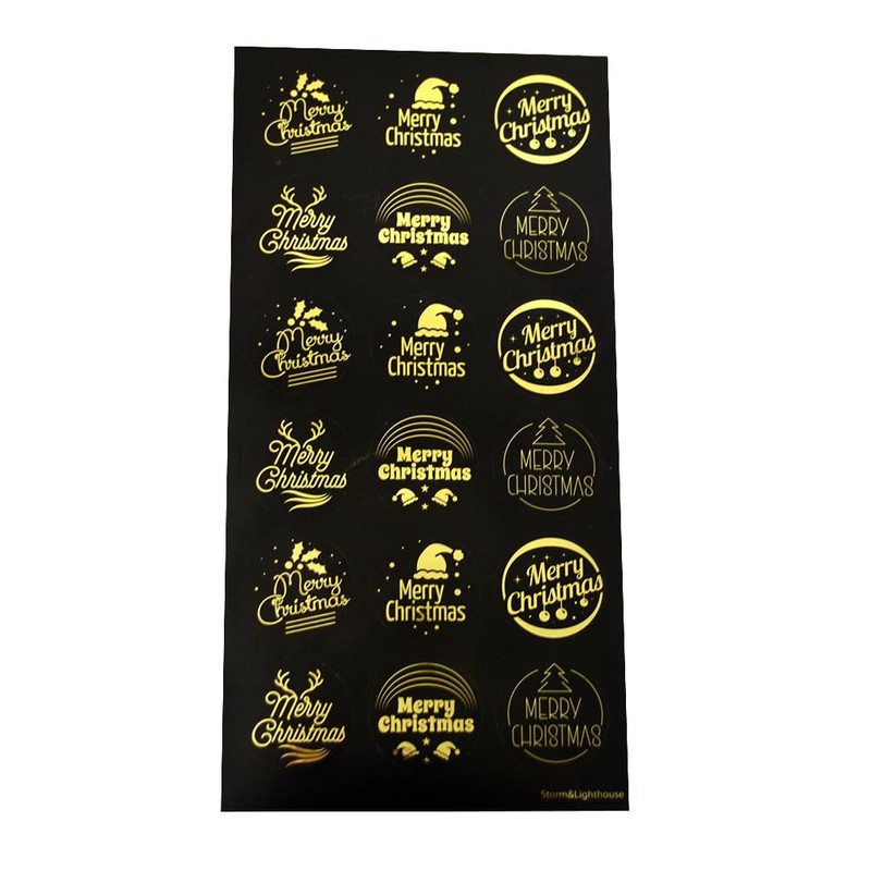 Storm&Lighthouse Gold Holographic Christmas Foil Stickers - 180 Assorted Round
