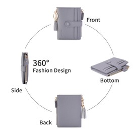 HKCLUF Women's Small Purse Women's Leather RFID Wallet with Coin Compartment Women's Purses Many Compartments, B-10 Moranda Grey, Modern