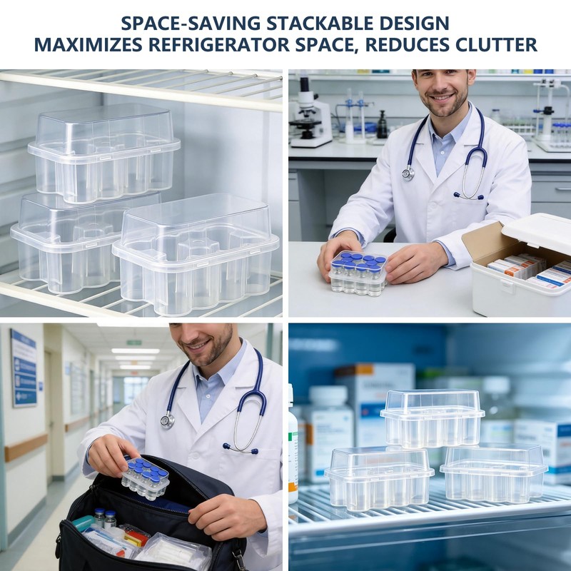 Hounyou 3Pcs Peptide Storage Case for Fridge, 10 Slots 3ml