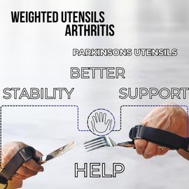 weighted utensils for hand tremors | weighted utensils for tremors and parkinsons patients | Set 4 Piece with Universal Cuff easy grip & cover | Elegant weighted silverware with Gift Box