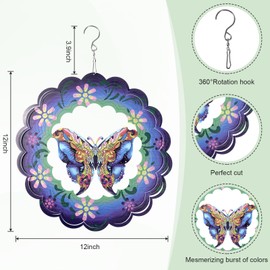 Butterfly Hanging Wind Spinners Outdoor,Metal Wind Spinners Outdoor Decor, 12 Inch 3D Aluminum Wind Powered Kinetic Sculpture, Butterfly Kinetic Sculpture for Yard Art, Garden Decoration