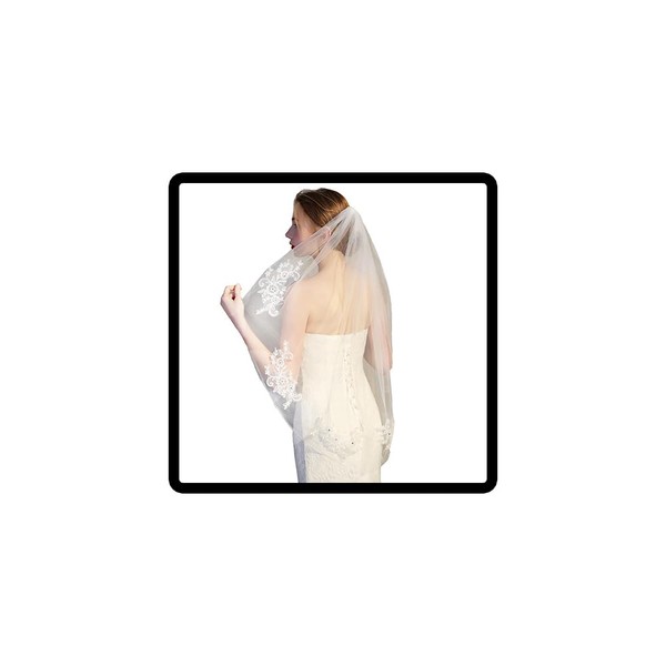 Caiguoer White Wedding Veil, Flower Bride Veil With Clip With