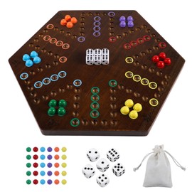 Wahoo Board Game Wooden Original Board Game Classic 2 Side Painted Fast Track Game for 4 Player and 6 Player with 30 Marbles,6 Dices for Family Game Night(Small,Flame)