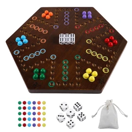 Wahoo Board Game Wooden Original Board Game Classic 2 Side Painted Fast Track Game for 4 Player and 6 Player with 30 Marbles,6 Dices for Family Game Night(Small,Flame)