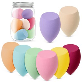 AUAUY 8 Pieces Make Up Sponge Set, Foundation Blending Beauty Sponge, Beauty Makeup Sponges Blender for Liquid, Foundation, Powder, Sun Protection and Cream with 1 Sponge Holder (Bevelled Shape)