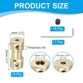 PATIKIL Brass Shaft Coupling Joint 2.3mm to 4mm, 8 Pcs Motor Shaft Coupler Extension Connector Rigid Sleeve Adapter Transmission Joint with Screws for RC Car Tires Shaft Motor